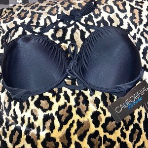 NWT California Waves Push Up Padded Bikini Top M Black